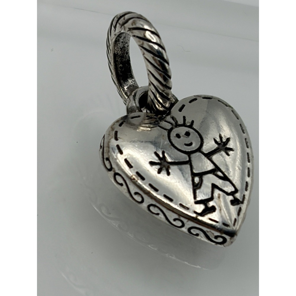 Brighton HAPPY BOY Silver Scrolled Heart Stick Figure Dangling Charm - Picture 4 of 5